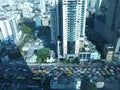 Panorama view of Bangkok with busy street.