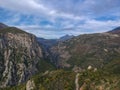 Amazing view over ridomo gorge in mountainous Mani area. At bottom rignt Prophet Helias traditional christian chapel in Mani,