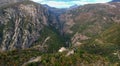 Amazing view over ridomo gorge in mountainous Mani area. At bottom rignt Prophet Helias traditional christian chapel in Mani,