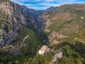 Amazing view over ridomo gorge in mountainous Mani area. At bottom rignt Prophet Helias traditional christian chapel in Mani,