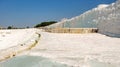 Amazing view of Pamukkale hill covered with white travertine, Turkey Royalty Free Stock Photo