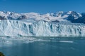 Amazing view of Perito Moreno glacier, blue ice burg glacier from peak of the mountain through the aqua blue lake in Los Glaciares