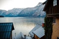 Amazing view of popular lake in austrian town Hallstatt