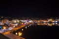 Amazing view of the port and the city of Mytilene at night.