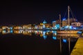 Amazing view of the port and the city of Mytilene at night.