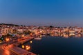 Amazing view of the port and the city of Mytilene at sunset.