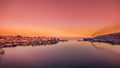 Amazing view of the port and the city of Mytilene at sunset.