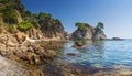 Amazing view on rocks, stones and sea shore in Spanish Mediterranean Sea, Bay in Lloret de Mar, Costa Brava, Spain Royalty Free Stock Photo