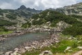 Amazing view of Rocky peaks and Upper Muratovo lake, Pirin Mountain Royalty Free Stock Photo