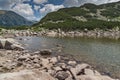 Amazing view of Rocky peaks and Upper Muratovo lake, Pirin Mountain Royalty Free Stock Photo