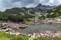 Amazing view of Rocky peaks and Upper Muratovo lake, Pirin Mountain Royalty Free Stock Photo