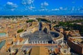 An amazing view on San Pietro square in Vatican city. Panorama of Rome, capital of Italy. Clear sunny day few clouds empty square Royalty Free Stock Photo