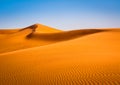 Amazing view of sand dunes in the Sahara Desert. Location: Sahara Desert, Merzouga, Morocco. Artistic picture. Beauty world. Royalty Free Stock Photo