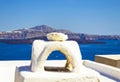 Amazing view of Santorini Caldera through a chimney Greece Royalty Free Stock Photo