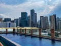 Amazing view of skyscrapers and swimming pool on the roof