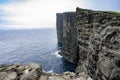 Amazing view of slave mountains of Tralanipan steep cliff in Vagar island, Faroe Islands, Denmark north Atlantic ocean, best