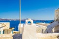 Traditional rooftop view from Thirasia island cliff top village Cyclades Greece Royalty Free Stock Photo