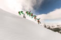 amazing view of snowy mountain slope and snowboarder jumping air