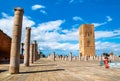 Amazing view of the square with Hassan tower at Mausoleum of Mohammed V in Rabat on sunny day. Location: Rabat, Morocco, Africa