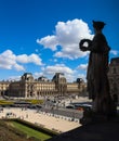 Amazing view of the square from the window of the Louvre and the silhouette of the sculpture in front Royalty Free Stock Photo