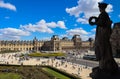 Amazing view of the square from the window of the Louvre and the silhouette of the sculpture in front