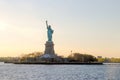 Panoramic view of the icon Statue of Liberty, at sunset Royalty Free Stock Photo