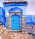 Amazing view of the street in the blue city of Chefchaouen. Location: Chefchaouen, Morocco, Africa. Artistic picture. Beauty world Royalty Free Stock Photo