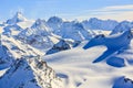 Amazing view of swiss famous moutains in beautiful winter snow. Royalty Free Stock Photo