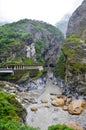 Amazing view of Taiwanese Taroko Gorge on a misty day. Taroko National Park is popular tourist attraction in Taiwan. Steep rocks Royalty Free Stock Photo