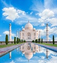 Amazing view on the Taj Mahal in sun light with reflection in wa Royalty Free Stock Photo