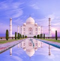 Amazing view on the Taj Mahal in sun light with reflection in wa Royalty Free Stock Photo