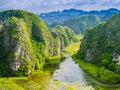 Tam Coc with karst formations and rice paddy fields, Ninh Binh province, Vietnam Royalty Free Stock Photo