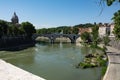 Amazing view of Tiber River and Ponte Principe Amadeo Savoia Aosta in city of Rome Italy