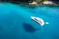 Amazing view to boat, clear water - caribbean paradise Royalty Free Stock Photo