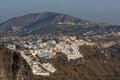 Amazing view to town of Fira and Prophet Elias peak, Santorini island, Thira, Greece Royalty Free Stock Photo