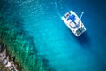 Amazing view to Yacht sailing in open sea at windy day. Drone view - birds eye angle Royalty Free Stock Photo