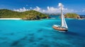 amazing view to yacht, swimming woman and clear water caribbean paradise Royalty Free Stock Photo