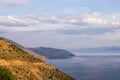 Amazing view from the top of a mountain down to the sea, close to Itea, Greece Royalty Free Stock Photo