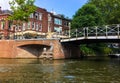 Amazing view from tourist boat on one of the bridges of Oudegracht Old Canal and beautiful buildings of Utrecht, Netherlands Royalty Free Stock Photo