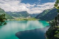 Tourquise lake, roads and Swiss Alps in Switzerland