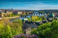 Amazing view with town and Vltava river, Prague, Czech Republic Royalty Free Stock Photo