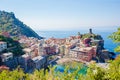 Amazing view of Vernazza from above. One of five famous colorful villages of Cinque Terre National Park in Italy