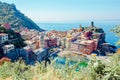 Amazing view of Vernazza from above. One of five famous colorful villages of Cinque Terre National Park in Italy