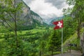 Waterfalls valley near the place Trummelbach Falls in Swissland.