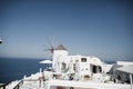 Amazing view of white houses in Oia town on Santorini island in Greece. Royalty Free Stock Photo