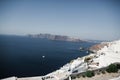 Amazing view of white houses in Oia town on Santorini island in Greece. Royalty Free Stock Photo