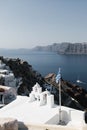 Amazing view of white houses in Oia town on Santorini island in Greece. Royalty Free Stock Photo