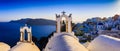 Amazing view with white houses in Oia village. Royalty Free Stock Photo