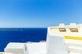 Amazing view with white houses in Oia village. Royalty Free Stock Photo