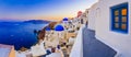 Amazing view with white houses in Oia village. Royalty Free Stock Photo